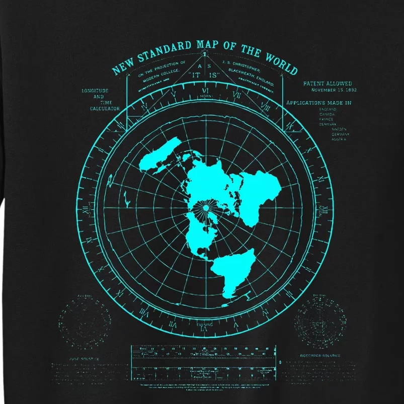 GleasonS New Standard Map Of The World Flat Earth Tall Sweatshirt