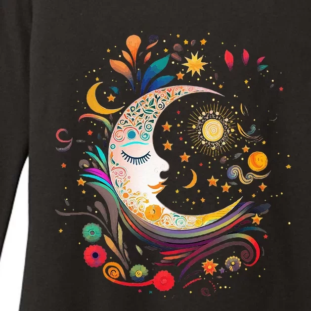 Galaxy Night Sky Moon Lunar Stars Sun Love Womens CVC Long Sleeve Shirt