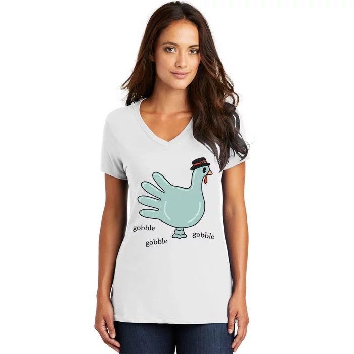 Gobble Nurse Thanksgiving Health Care Holiday Women's V-Neck T-Shirt