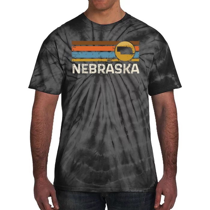 Graphic Nebraska Us State Map Vintage Retro Stripes Tie-Dye T-Shirt