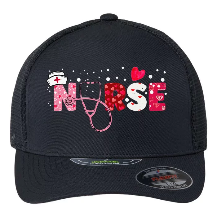 Girls  Nurses Valentines Day Gifts Hearts Stethoscope Flexfit Unipanel Trucker Cap