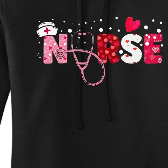 Girls  Nurses Valentines Day Gifts Hearts Stethoscope Women's Pullover Hoodie