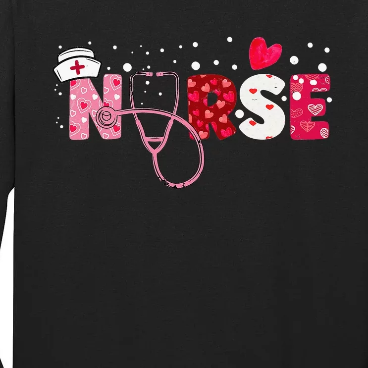 Girls  Nurses Valentines Day Gifts Hearts Stethoscope Tall Long Sleeve T-Shirt