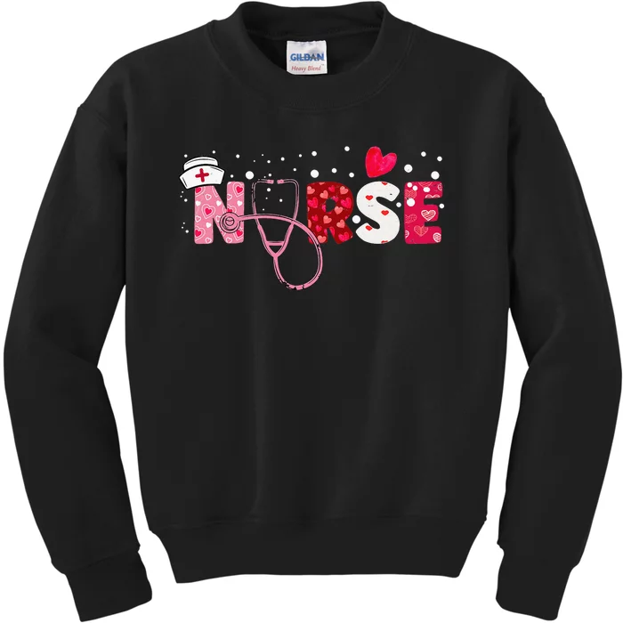 Girls Nurses Valentines Day Gifts Hearts Stethoscope Kids Sweatshirt