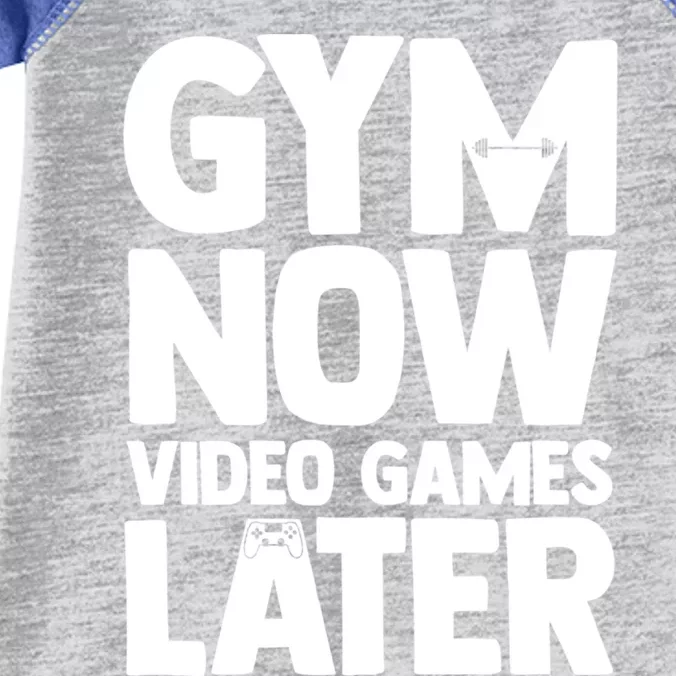 Gym Now Video Games Later Funny Gaming Nerdy Gamer Gift Infant Baby Jersey Bodysuit