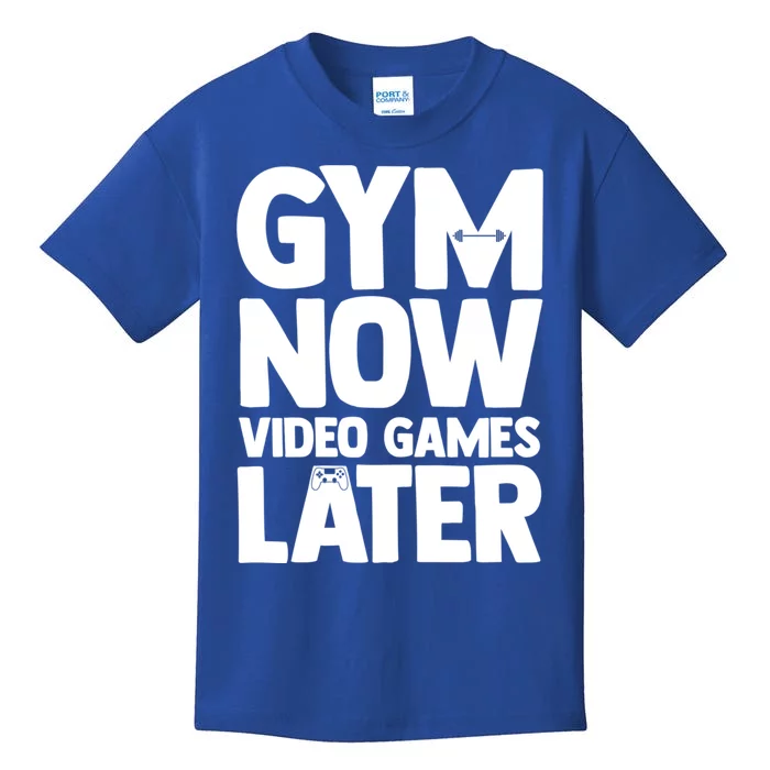 Gym Now Video Games Later Funny Gaming Nerdy Gamer Gift Kids T-Shirt