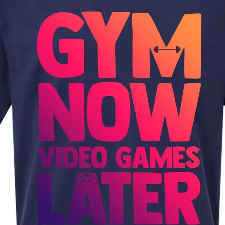 Gym Now Video Games Later Funny Gaming Nerdy Gamer Gift Sueded Cloud Jersey T-Shirt