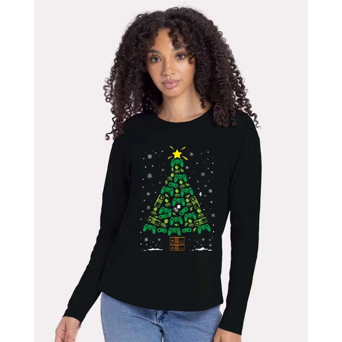 Gamer Nerd Video Game Lover Family Matching Christmas Tree Womens Cotton Relaxed Long Sleeve T-Shirt