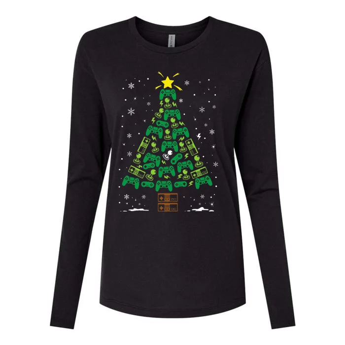 Gamer Nerd Video Game Lover Family Matching Christmas Tree Womens Cotton Relaxed Long Sleeve T-Shirt