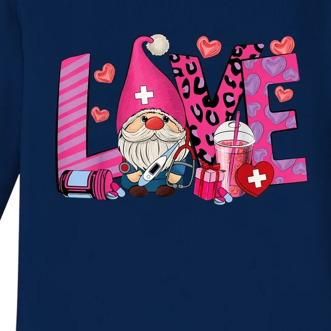 Gnome Nurse Valentines Day Heart Stethoscope Love Nursing Baby Long Sleeve Bodysuit