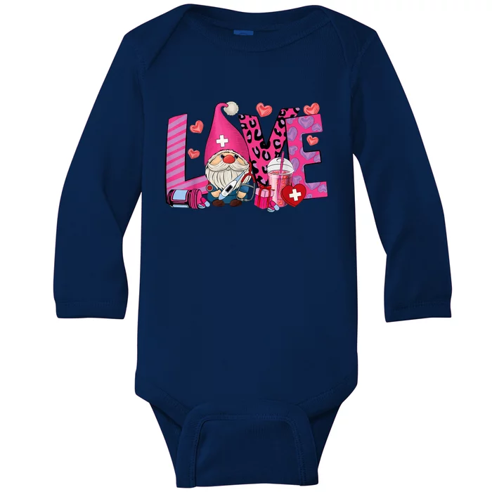 Gnome Nurse Valentines Day Heart Stethoscope Love Nursing Baby Long Sleeve Bodysuit