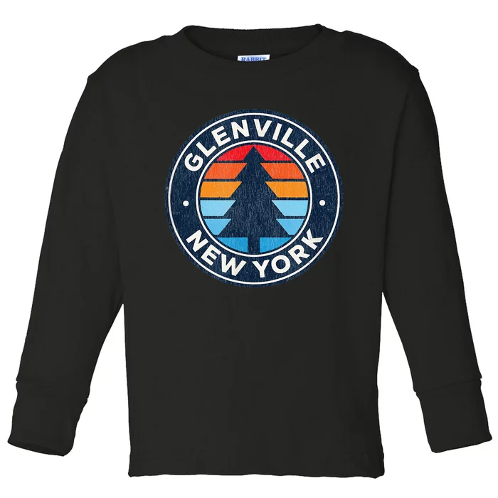 Glenville New York Ny Vintage Graphic Retro 70s Toddler Long Sleeve Shirt