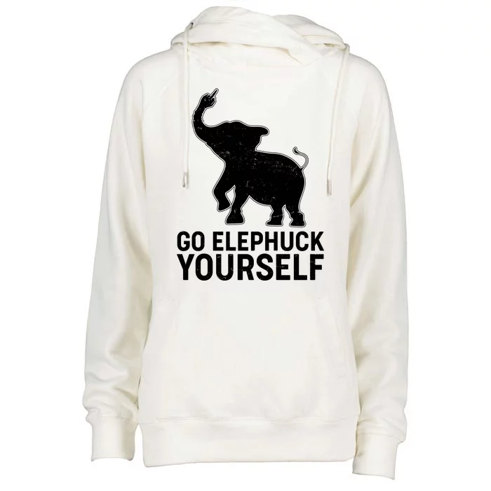 Go Elephuck Yourself Elephant Middle Finger Womens Funnel Neck Pullover Hood