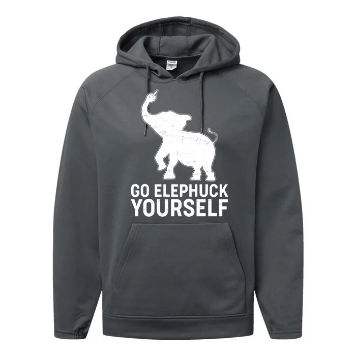 Go Elephuck Yourself Elephant Middle Finger Performance Fleece Hoodie