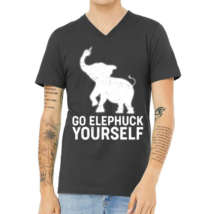 Go Elephuck Yourself Elephant Middle Finger V-Neck T-Shirt