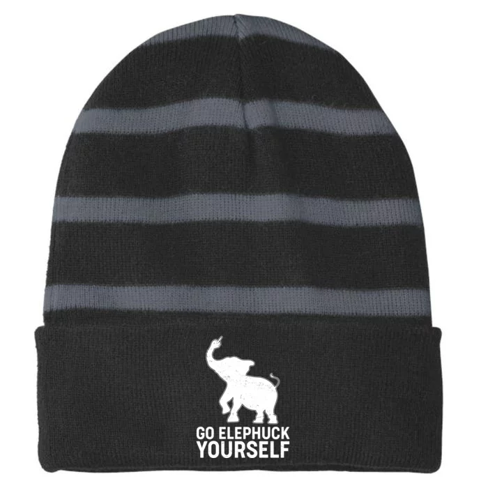 Go Elephuck Yourself Elephant Middle Finger Striped Beanie with Solid Band