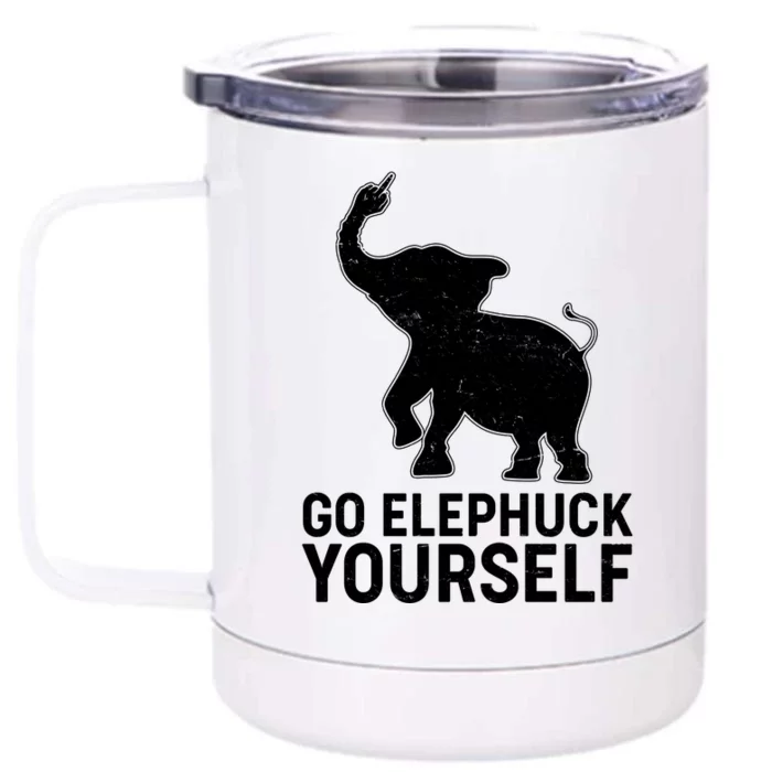 Go Elephuck Yourself Elephant Middle Finger Front & Back 12oz Stainless Steel Tumbler Cup