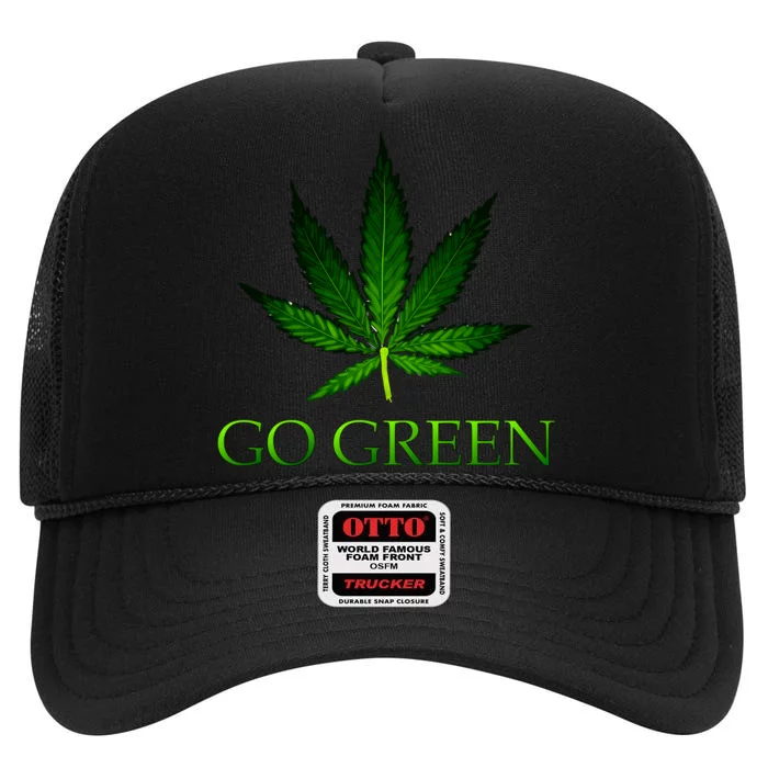 Go Green Medical Marijuana Weed High Crown Mesh Trucker Hat