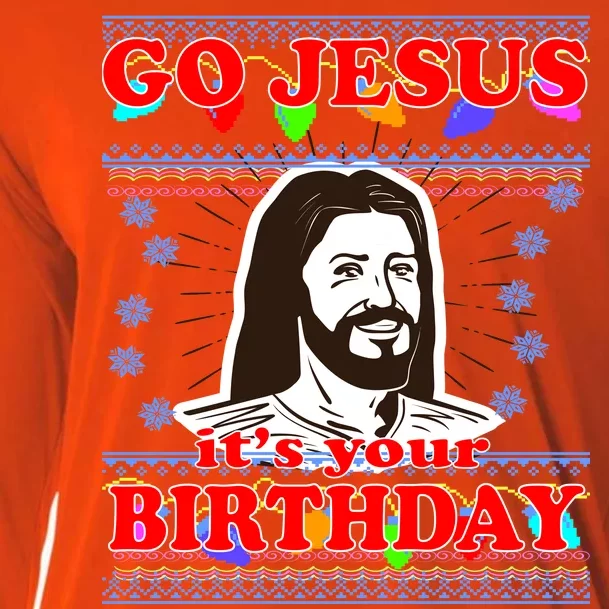 Go Jesus It's Your Birthday Ugly Christmas Cooling Performance Long Sleeve Crew