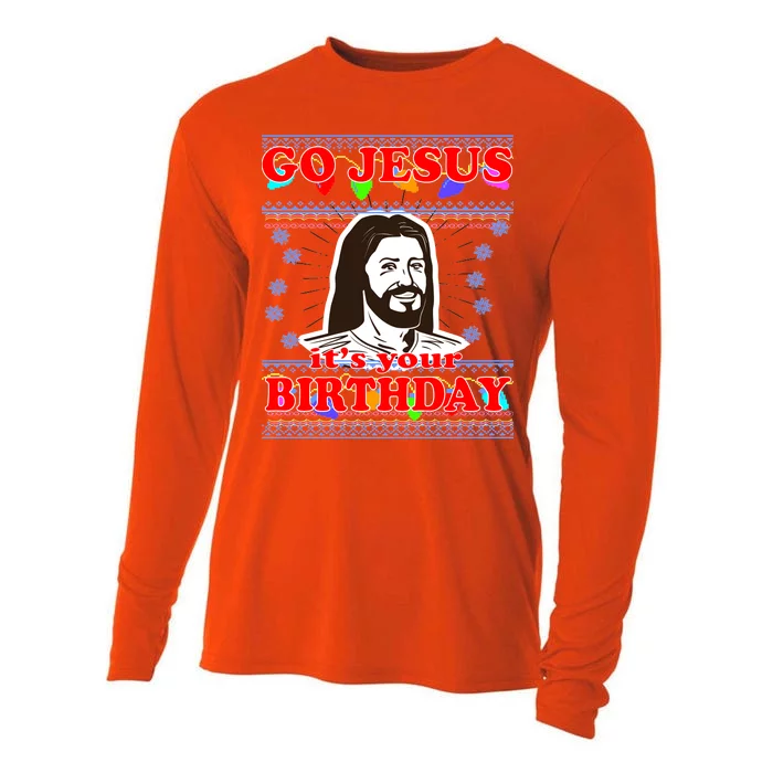 Go Jesus It's Your Birthday Ugly Christmas Cooling Performance Long Sleeve Crew