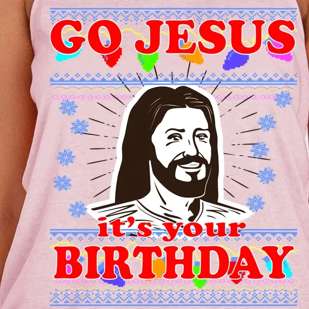 Go Jesus It's Your Birthday Ugly Christmas Women's Knotted Racerback Tank