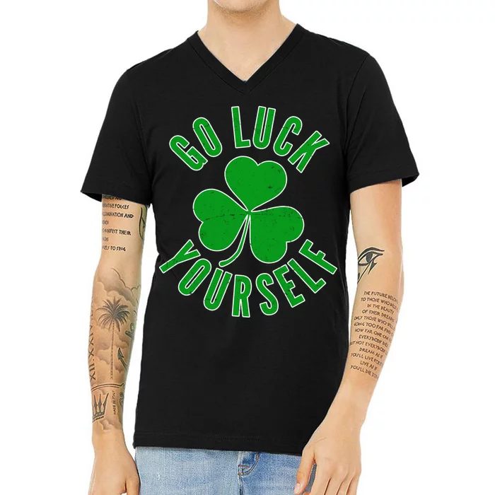 Go Luck Yourself Irish Clover V-Neck T-Shirt