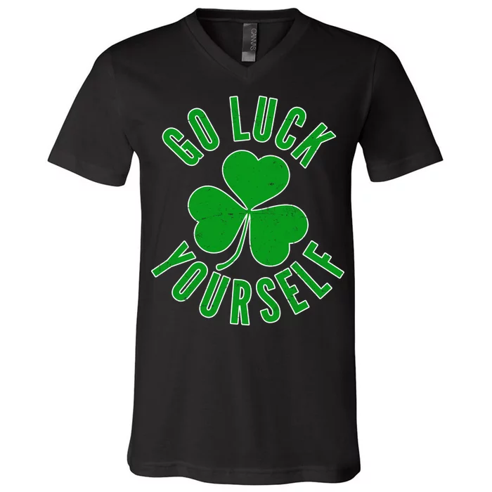 Go Luck Yourself Irish Clover V-Neck T-Shirt