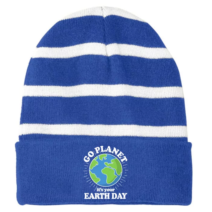 Go Planet It's Your Earth Day Celebrating Earth Day Striped Beanie with Solid Band