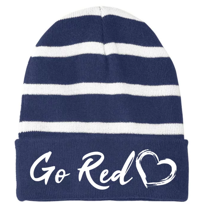 Go Red Heart Disease Awareness Striped Beanie with Solid Band