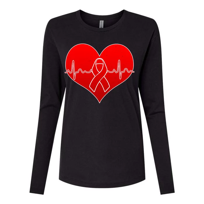 Go Red Heart Health Awareness Pulse Womens Cotton Relaxed Long Sleeve T-Shirt