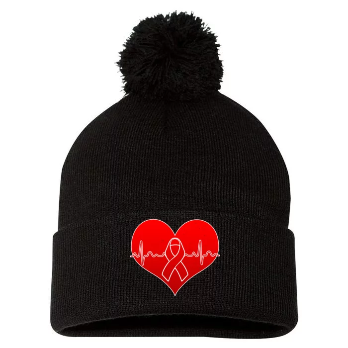 Go Red Heart Health Awareness Pulse Pom Pom 12in Knit Beanie