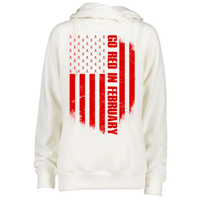 Go Red In February Heart Disease Awareness Flag Womens Funnel Neck Pullover Hood