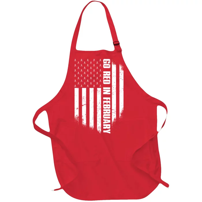 Go Red In February Heart Disease Awareness Flag Full-Length Apron With Pocket