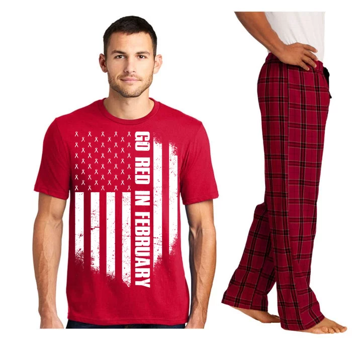 Go Red In February Heart Disease Awareness Flag Pajama Set