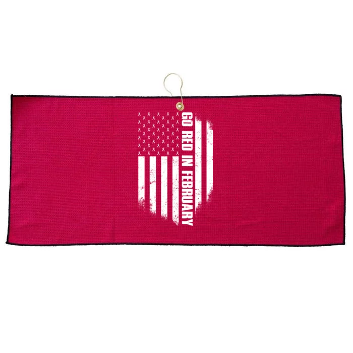 Go Red In February Heart Disease Awareness Flag Large Microfiber Waffle Golf Towel