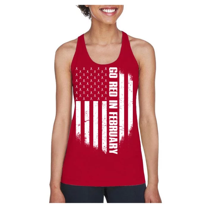 Go Red In February Heart Disease Awareness Flag Women's Racerback Tank