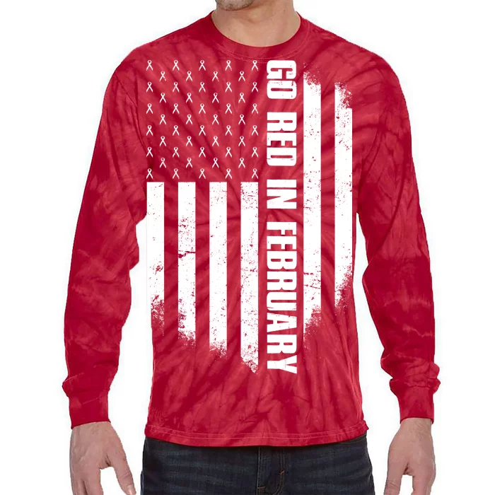 Go Red In February Heart Disease Awareness Flag Tie-Dye Long Sleeve Shirt