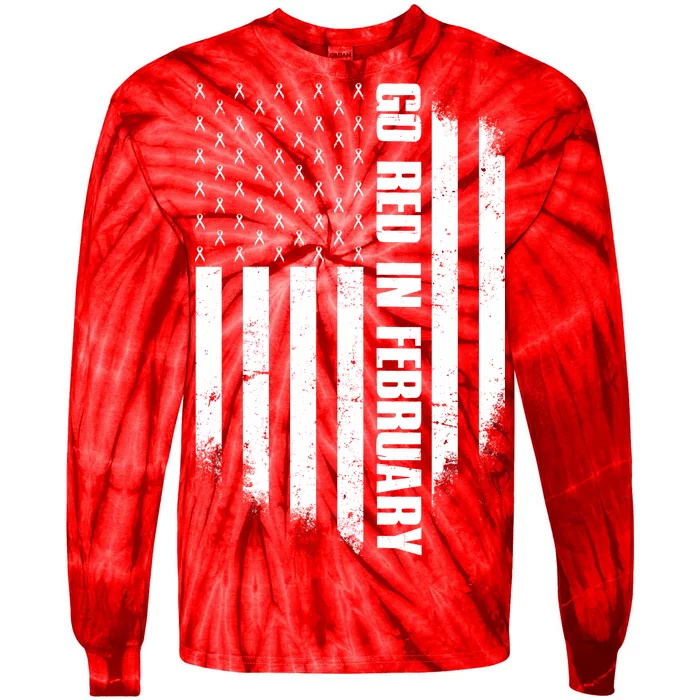 Go Red In February Heart Disease Awareness Flag Tie-Dye Long Sleeve Shirt