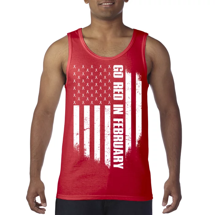 Go Red In February Heart Disease Awareness Flag Tank Top