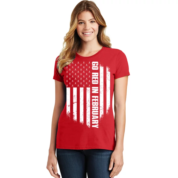 Go Red In February Heart Disease Awareness Flag Women's T-Shirt