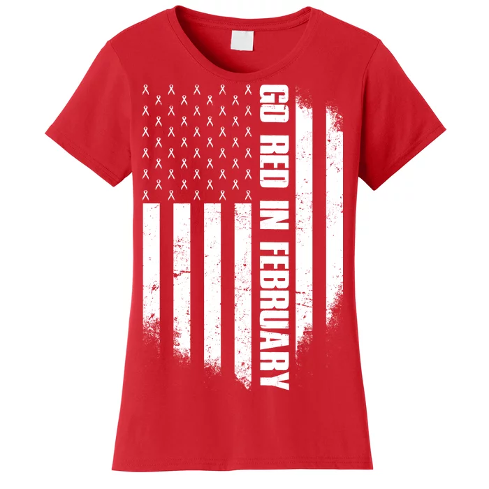 Go Red In February Heart Disease Awareness Flag Women's T-Shirt