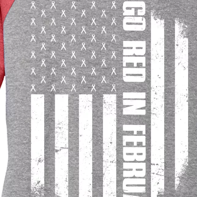 Go Red In February Heart Disease Awareness Flag Women's Tri-Blend 3/4-Sleeve Raglan Shirt