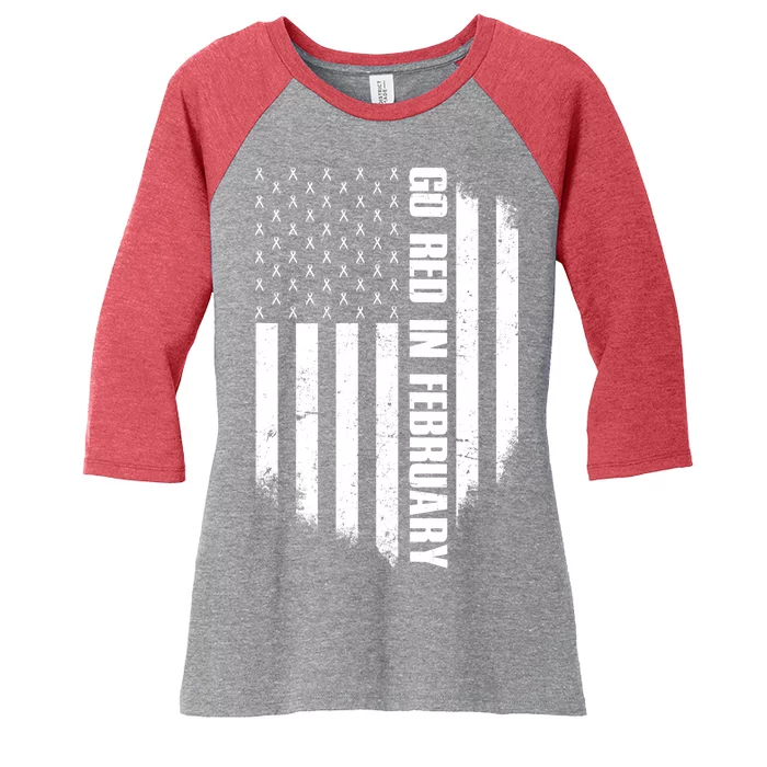 Go Red In February Heart Disease Awareness Flag Women's Tri-Blend 3/4-Sleeve Raglan Shirt