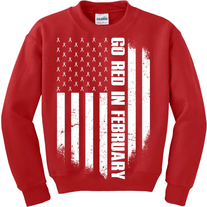 Go Red In February Heart Disease Awareness Flag Kids Sweatshirt