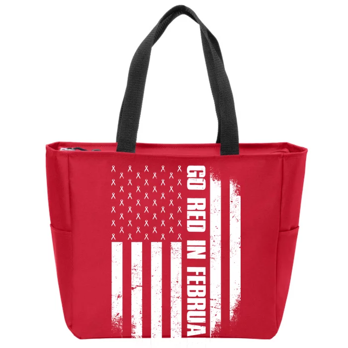 Go Red In February Heart Disease Awareness Flag Zip Tote Bag