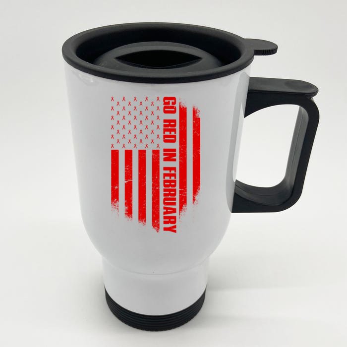 Go Red In February Heart Disease Awareness Flag Front & Back Stainless Steel Travel Mug