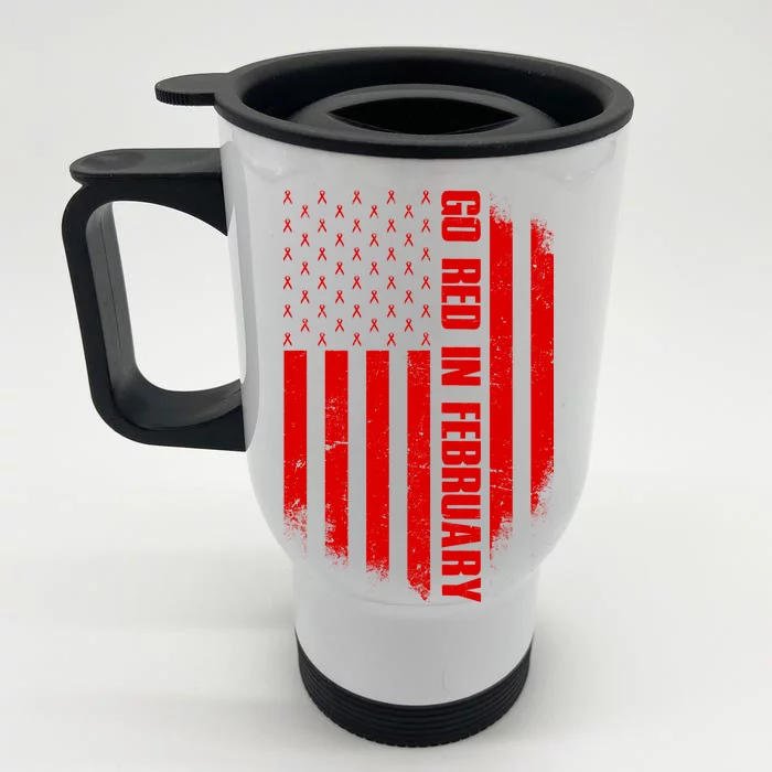 Go Red In February Heart Disease Awareness Flag Front & Back Stainless Steel Travel Mug