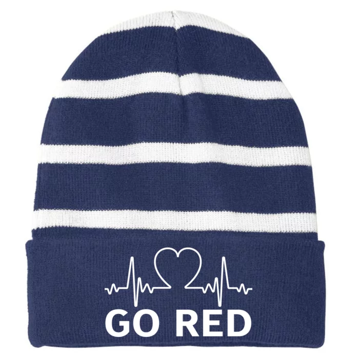 Go Red Pulse Heart Disease Awareness Striped Beanie with Solid Band