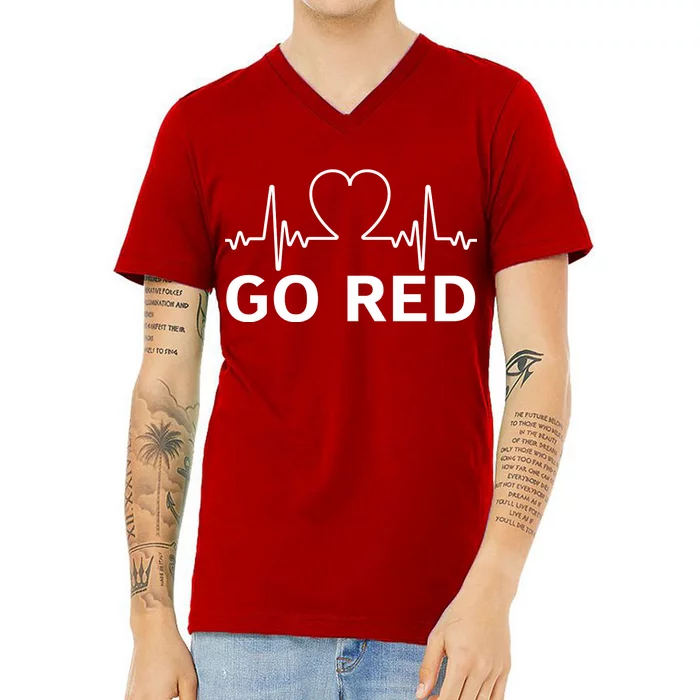 Go Red Pulse Heart Disease Awareness V-Neck T-Shirt