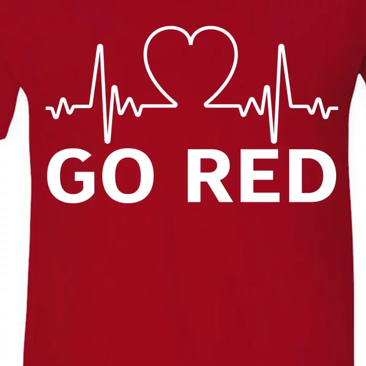 Go Red Pulse Heart Disease Awareness V-Neck T-Shirt